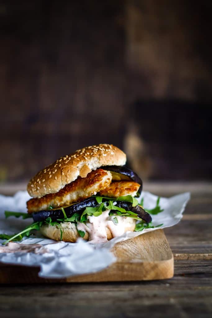 kyllingeburger med aubergine - burgeropskrift