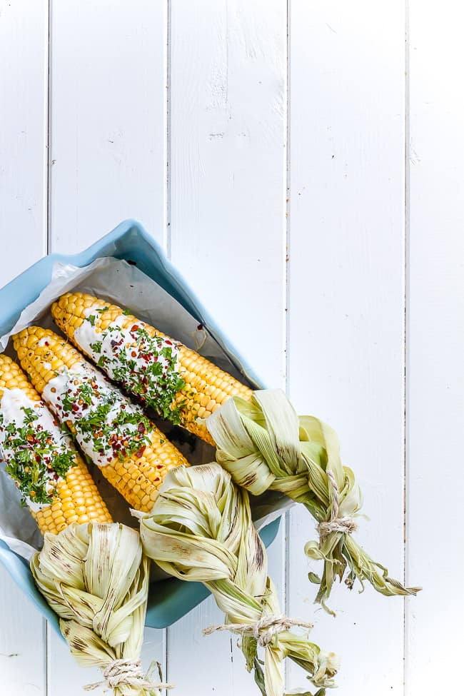 grillede majs - krydrede majskolber - mexican street corn - opskrift 