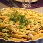 Pasta med porrer og laks