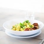 stegt blomkål med karry og spicy kødboller